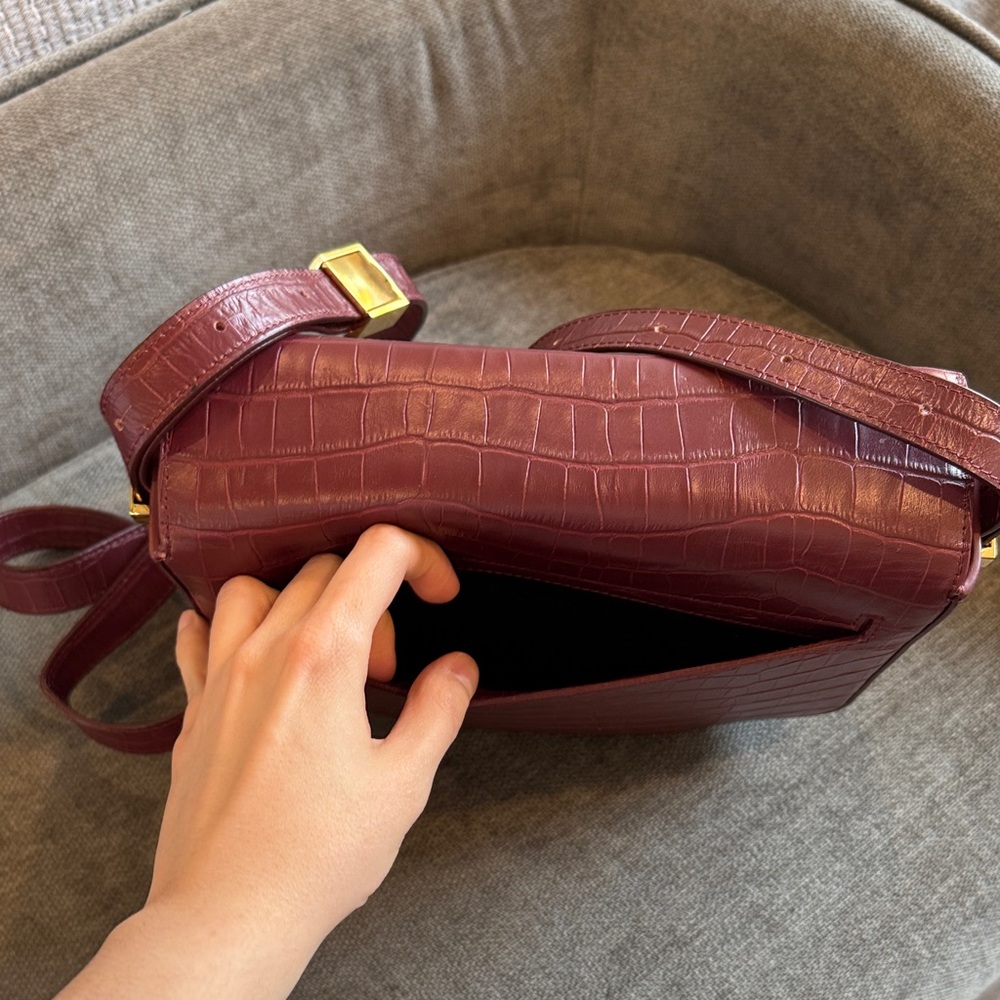 DeMellier London Croc-Embossed Crossbody Bag in Burgundy - Picture 6 of 16